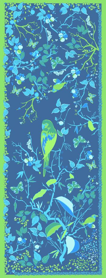 Etole en coton Brasilia feuilles et oiseaux bleu et vert 3