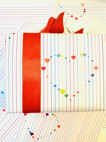 Papier Cadeau Coeurs et Lignes Multicolores avec ÉTIQUETTE CADEAU GRATUITE 2
