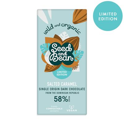 LIMITED EDITION SALTED CARAMEL DARK VEGAN CHOCOLATE 75G BAR (58% COCOA) (10 x 75g)