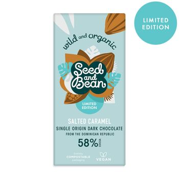 ÉDITION LIMITÉE CARAMEL SALÉ CHOCOLAT NOIR VEGAN BARRE 75G (58% CACAO) (10 x 75g) 1