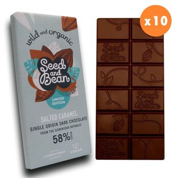 ÉDITION LIMITÉE CARAMEL SALÉ CHOCOLAT NOIR VEGAN BARRE 75G (58% CACAO) (10 x 75g) 3