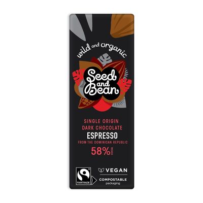 COFFEE ESPRESSO FINE DARK VEGAN CHOCOLATE  MINI BAR 25G (58% COCOA) ( 30 x 25g)
