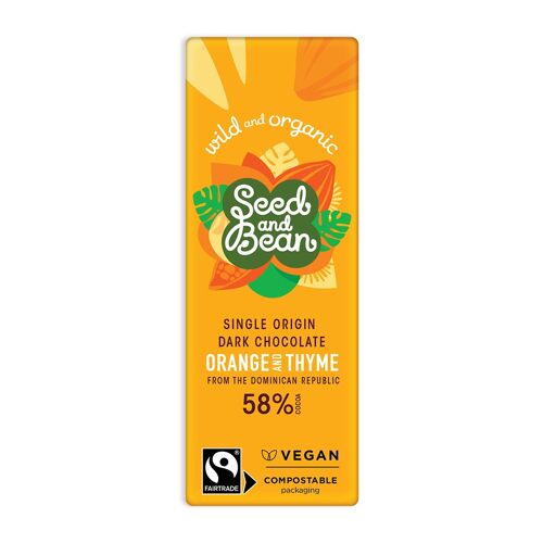 SWEET ORANGE & THYME DARK VEGAN CHOCOLATE  MINI BAR 25G (58% COCOA) (30 x 25g)