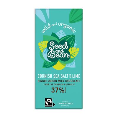 Tablette de chocolat au lait Cornish Sea Salt & Lime 75g (37% de cacao) (10 x 75g)