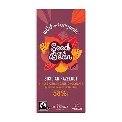 BARRETTA DI CIOCCOLATO VEGANO FONDENTE FINO ALLA NOCCIOLA SICILIANA 85G (58% CACAO) (10 x 75g)