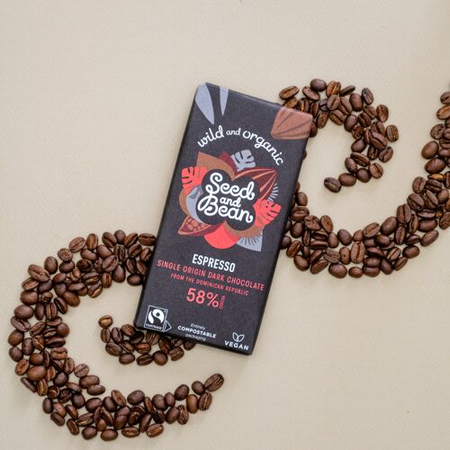COFFEE ESPRESSO DARK VEGAN CHOCOLATE 75G BAR (58% COCOA) ( 10 x 75g)