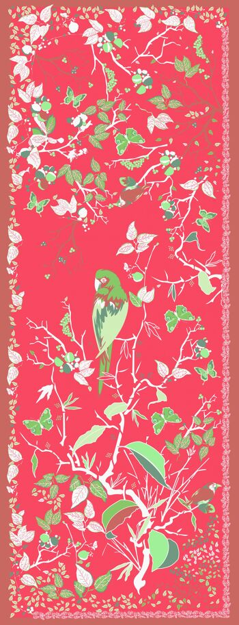 Etole foulard en coton Brasilia feuilles et oiseaux rouge brique, été et vacances 3