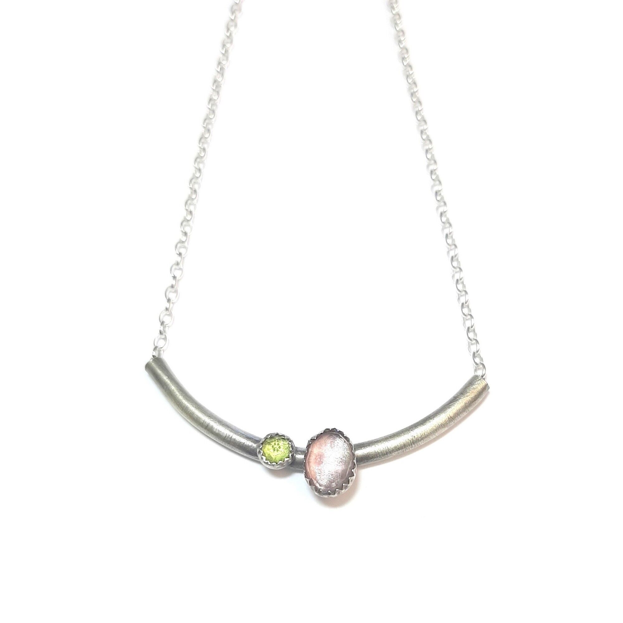 Collana Duo Ametista E Peridoto Argento 925