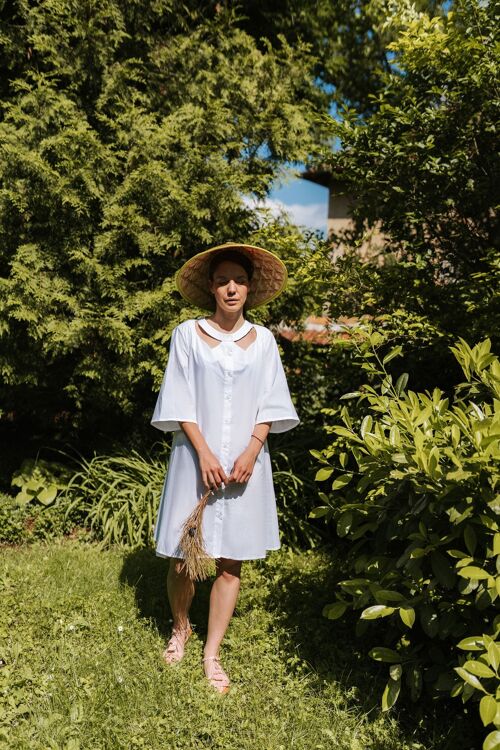 White Organic Cotton Shirt Dress Calla