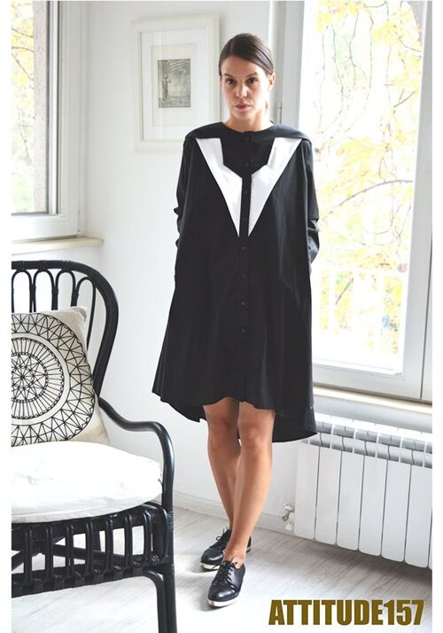 Black and White Shirt Dress Mellani - XS