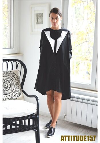 Robe chemise noire et blanche Mellani - S