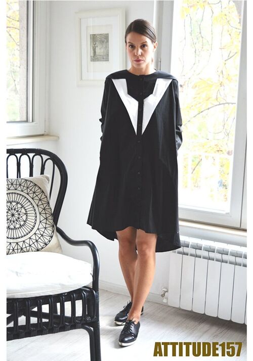 Black and White Shirt Dress Mellani - XL