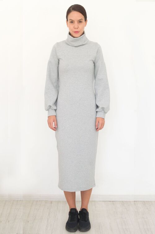 Grey Casual Midi Dress - 4XL - Grey