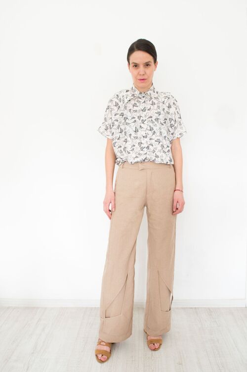 Geometric Straight Pants Olwyn Beige