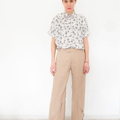 Geometric Straight Pants Olwyn Beige