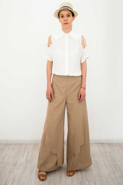 Beige Linen Palazzo Pants Alina Summer