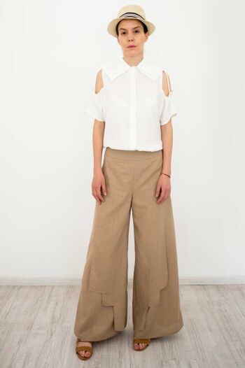 Pantalon palazzo en lin beige Alina Summer