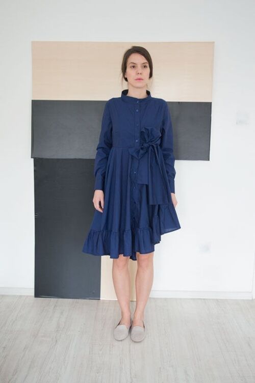 Flared Cotton Shirt Dress Kerra Black