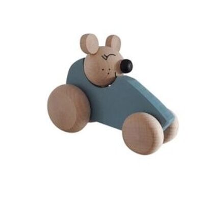 Wooden car with mouse blue