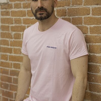 Herren-T-Shirt mit durchgehendem Halsausschnitt - Pink Navy