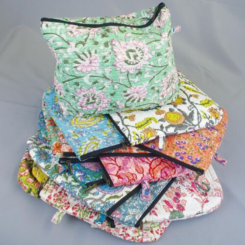 Square Shape Cotton Quilted Toiletry Bags