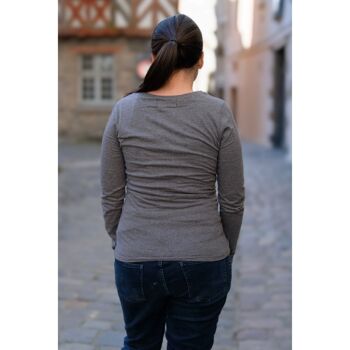 T-shirt manches longues femmes gris foncé chiné en coton BIO 2