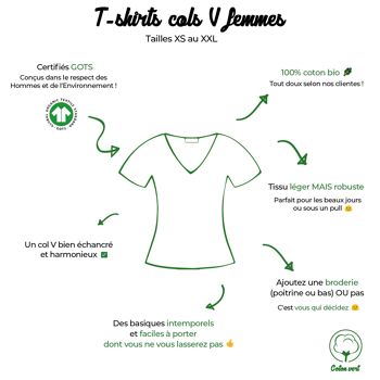 T-shirt Femme col V blanc crème chiné en coton BIO 3