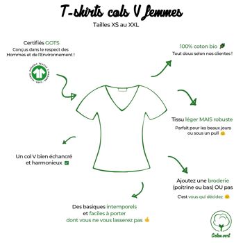 T-shirt Femme col V gris chiné en coton BIO 3