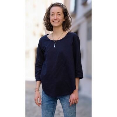 Midnight blue women's 3/4 sleeve t-shirt in organic cotton