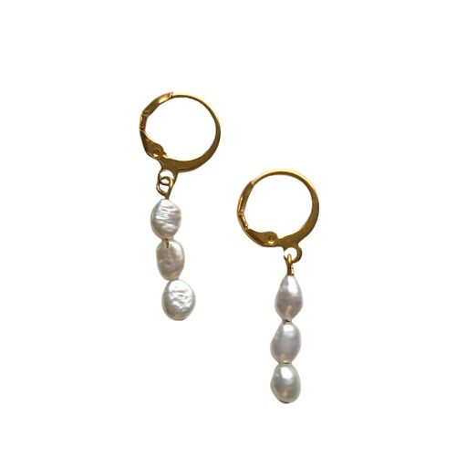 Pearl earrings long gold