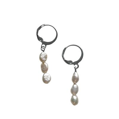 Boucles d'oreilles perle longues argent