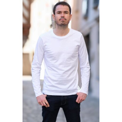 T-shirt manches longues hommes blanc en coton BIO