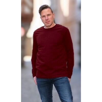 T-shirt manches longues hommes bordeaux en coton BIO