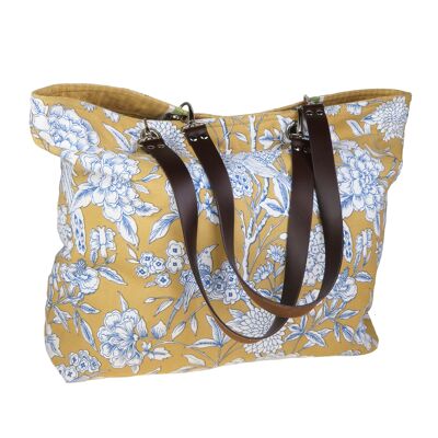Reversible canvas bag with yellow Héritage toile de jouy motif MM