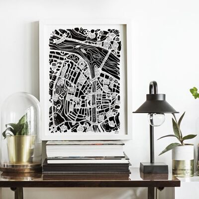 POSTER mapa de la ciudad - BAYONA - mapa de la ciudad 30x40cm