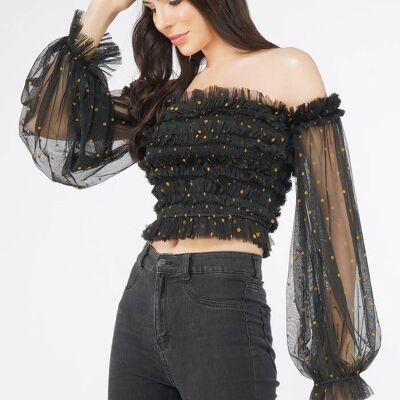 Rolf Top - Black with Gold Polka