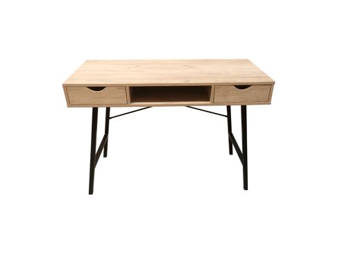 Mesa de escritorio en metal y madera con 2 cajones, estilo nórdico color negro y roble. PRINCETON. Para teletrabajo, estudio, despacho