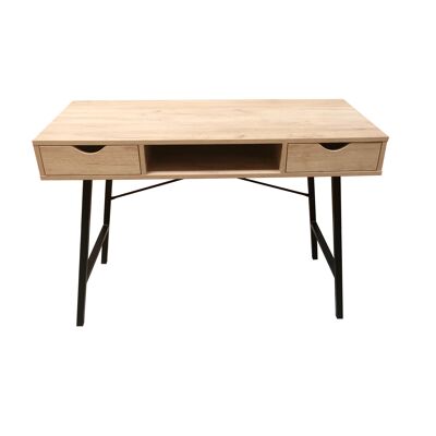 Mesa de escritorio en metal y madera con 2 cajones, estilo nórdico color negro y roble. PRINCETON. Para teletrabajo, estudio, despacho