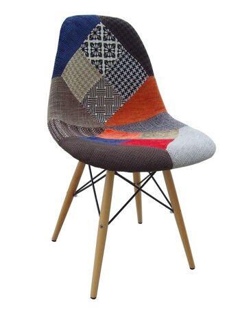 Pieds en bois de chaise de salle à manger en tissu patchwork de conception nordique.Beat Patchwork-1. Chaise pour salle à manger, cuisine, balcon, chambre, hospitalité (Vendu en pack de 4 unités) 1