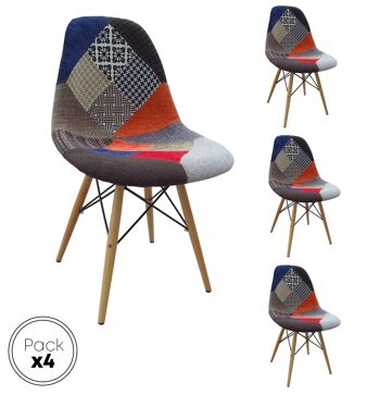 Pieds en bois de chaise de salle à manger en tissu patchwork de conception nordique.Beat Patchwork-1. Chaise pour salle à manger, cuisine, balcon, chambre, hospitalité (Vendu en pack de 4 unités) 2