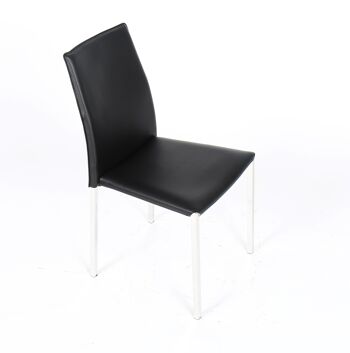 Chaise de salle à manger empilable recouverte de similicuir noir avec pieds en acier inoxydable. Sydney, pour salle à manger, cuisine, balcon, chambre, hospitalité (Vendu en pack de 2 unités)
