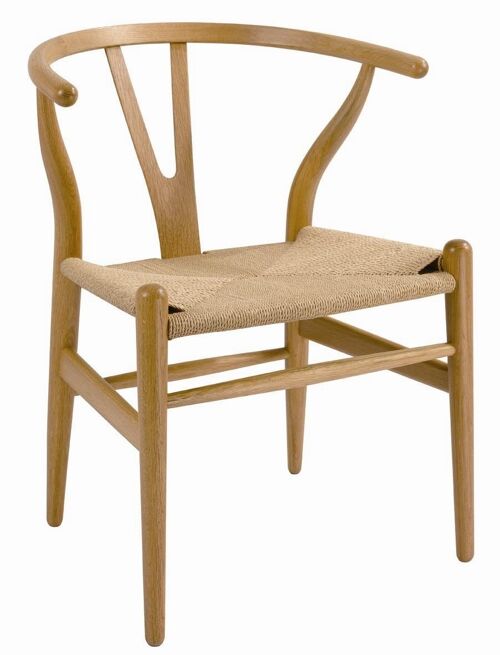 Silla de comedor de madera haya color natural diseño nórdico asiento cuerda vegetal. ST006-1. Para salón, cocina, balcón, dormitorio, hostelería