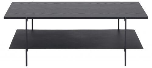 Mesa de centro rectangular metálica negra, 2 estantes madera , AT091, mesita para salón, comedor o sofá