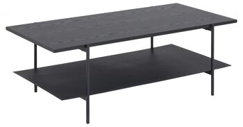 Table basse rectangulaire en métal noir, 2 étagères en bois, AT091, petite table pour salon, salle à manger ou canapé 2