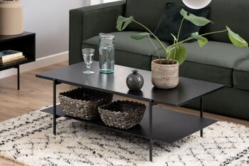 Table basse rectangulaire en métal noir, 2 étagères en bois, AT091, petite table pour salon, salle à manger ou canapé 4