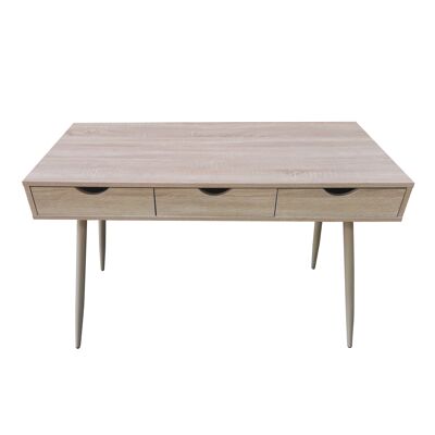 Mesa escritorio en metal y madera con 3 cajones de estilo nórdico color roble. DUKE. teletrabajo, estudio, oficina, despacho, dormitorio