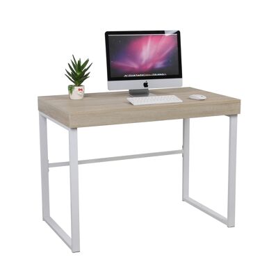Mesa de escritorio en metal y madera tapa corredera estilo nórdico color blanco y roble.MIT. teletrabajo, estudio, oficina, dormitorio
