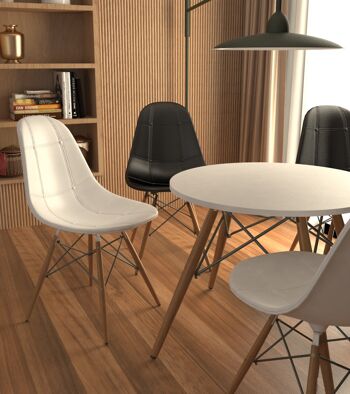 Table ronde de salle à manger ou de cuisine en bois naturel et laqué blanc de style nordique.BEAT DINING80. 4