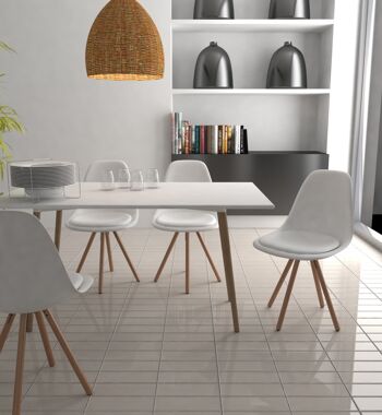 Table rectangulaire de repas ou de cuisine en bois naturel et laque blanche de style nordique.BEAT DINING120X80. 2