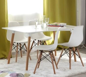 Table rectangulaire de repas ou de cuisine en bois naturel et laque blanche de style nordique.BEAT DINING120X80. 5